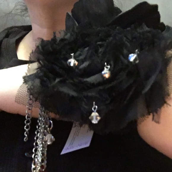 leather Swarovski rocker goth 4in1 necklace bracelet - Picture 4 of 16